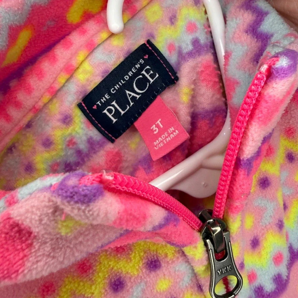 The Childrens Place Girls Pink Heart Fleece‎ Quarter Zip Pullover Size 3T